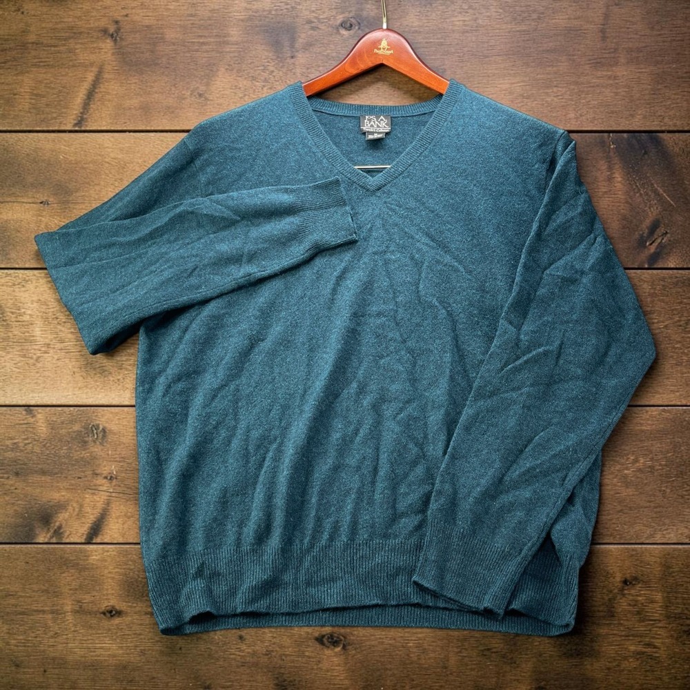 Jos A Bank Mens M 100% Cashmere V-Neck Sweater Teal Blue Travelers Collection